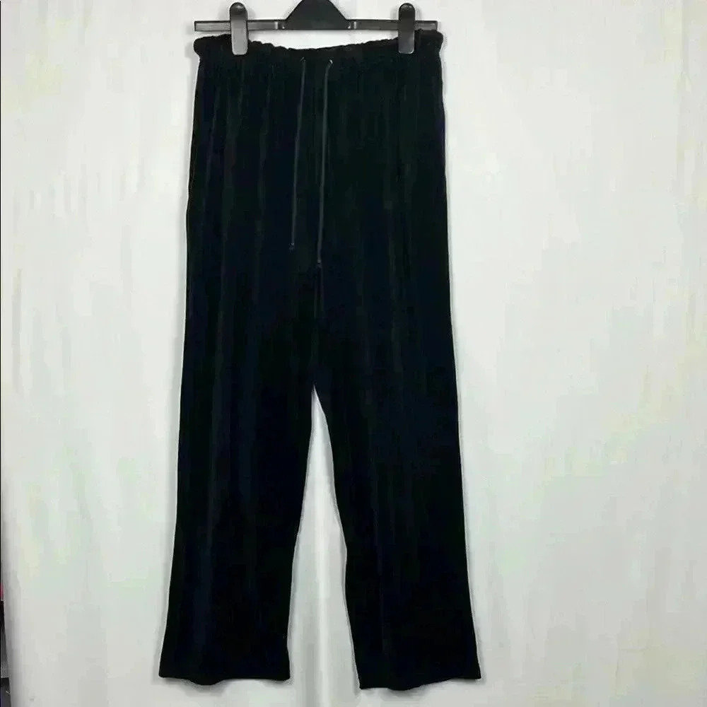 Kaktus Womens Velvet Pants M Drawstring Stretch Waist Flare Hem Pull-On Stretchy